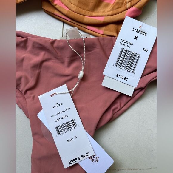 NWT Anthropologie Camellia l*space underwire top pilyq lotus pink ruched bottom - Picture 3 of 3